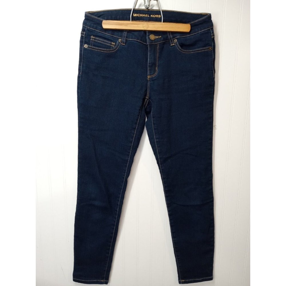 Used Womens MICHAEL KORS Dark Wash Size 2 Skinny Jean Denim Pant Skinny Leg EUC